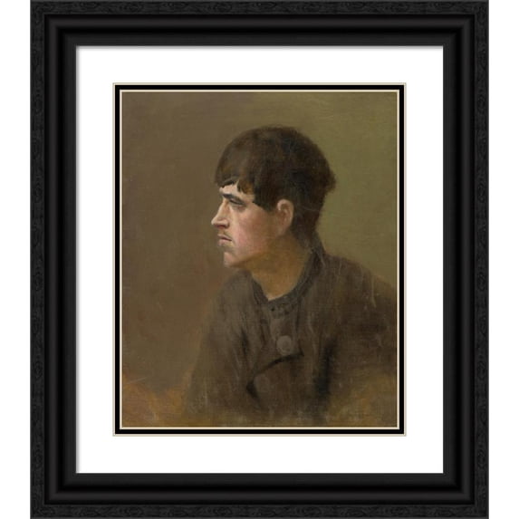Ladislav Mednyánszky 15x18 Black Ornate Wood Framed Double Matted Museum Art Print Titled - Half-Figure of a Young Man from Profile (1880-1900)