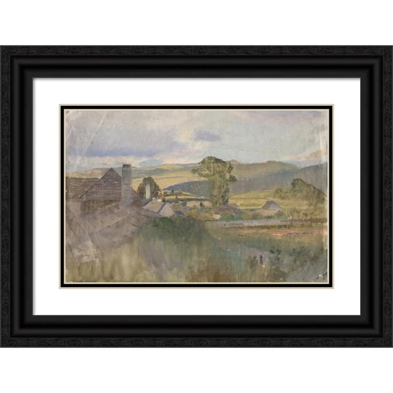 Ladislav Mednyánszky 18x13 Black Ornate Wood Framed Double Matted Museum Art Print Titled - Village Below the Tatras (1880-1900)