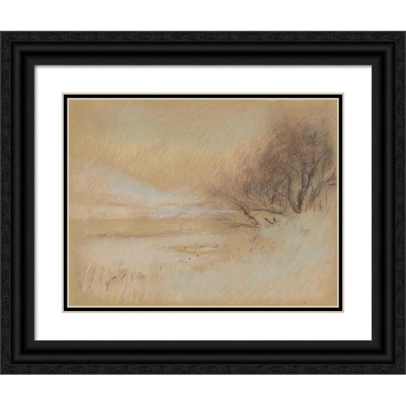 Ladislav Mednyánszky 18x15 Black Ornate Wood Framed Double Matted Museum Art Print Titled - Winter Landscape with River (1898-1899)
