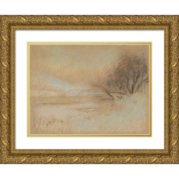 Ladislav Mednyánszky 24x19 Gold Ornate Framed and Double Matted Museum Art Print Titled - Winter Landscape with River (1898-1899)