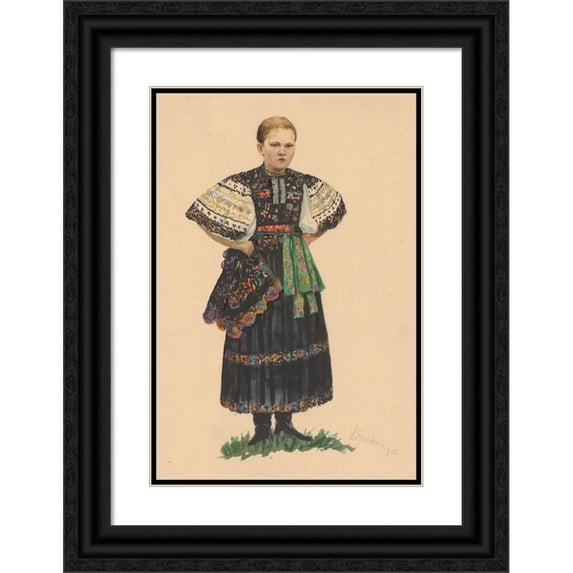 Ladislav Treskoň 11x14 Black Ornate Wood Framed Double Matted Museum Art Print Titled: Dora Konopka from Ocova (1923)