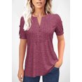 thumbnail image 1 of Ladiyo Ladies Summer Casual Solid Color Hollow V-Neck Ruched Slim Fit T-shirt Top S-2L, 1 of 4