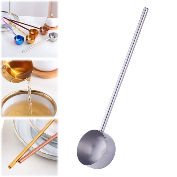 Ladle Long Handle,Heavy Duty Stainless Steel Soup Ladles Cooking Utensils,80ml Metal Gold Wear-resistant Spoon,Kitchen Dipper Spoon Multi-use Cooking Utensil for Hot Oil and Water Soup(Silver)