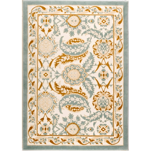 Ladole Rugs Abstract Traditional Pattern Turkish Beige Blue White Contemporary Area Rug Carpet, 7x10 (6'5" x 9'5", 200cm x 290cm)