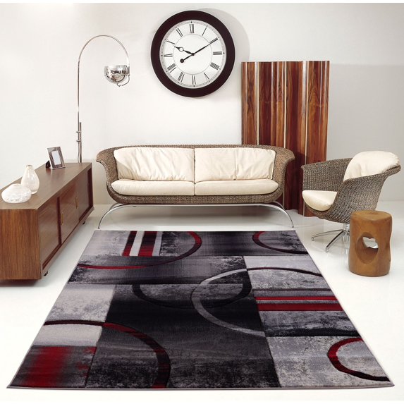 Ladole Rugs Adonis Geometric Elegant European Soft Vincenza Collection Mat Carpet in Black Grey Red, 2' x 3'3"(60cm x 100cm)
