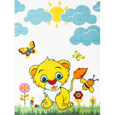 Ladole Rugs Adorable Cute Durable Soft Modern Moda Collection Kids Area Rug Carpet with Lion White, 4x6