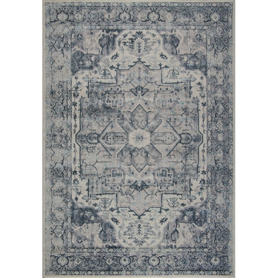 Ladole Rugs Atlantis Persian Design Bordered Style European Durable Blue and Grey Indoor Area Rug Carpet, 7x9 (6'7" x 9'2", 200cm x 280cm)