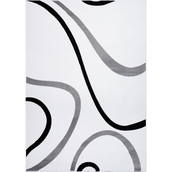 Ladole Rugs Beautiful Soft Turkish White Contemporary Spriral Mat, 2x3