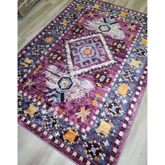 Ladole Rugs Distressed Traditional Flatweave Geometric Indoor Area Rug - Premium Soft 5x7 Carpet for Living Room, Bedroom, Kitchen, Patio, and Office - Pink, 5x8 (5'2" x 7'5", 160cm x 230cm)