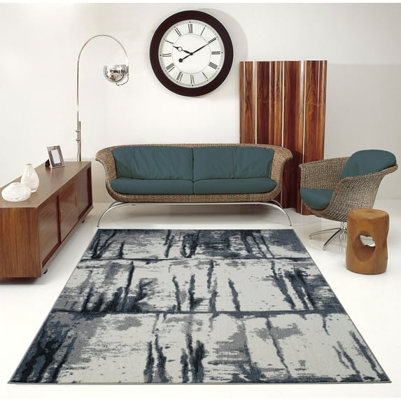 Ladole Rugs Durable Abstract Niagara Toronto Collection Turkish Micro Polyester Area Rug Carpet in Grey-Ivory, 7x10 (6'5" x 9'5" , 200cm x 290cm)