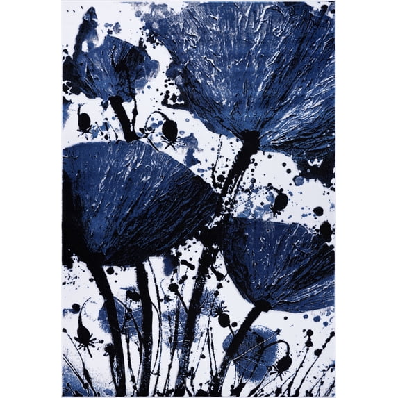 Ladole Rugs European Beautiful Poppy Floral Pattern Contemporary Indoor Runner Rug Carpet in Navy Black, 3x5 (2'7" x 4'11", 80cm x 150cm)