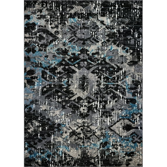 Ladole Rugs Everest Collection Coronado Abstract Contemporary Style Smooth Area Rug Carpet for Dining Room, Bedroom, Living Room in Black-Blue, 4x6(3'11" x 5'7", 120cm x 170cm)