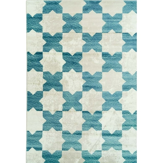 Ladole Rugs Geometric Innovative Clover Floral Contemporary Soft Area Rug - Amazing Room Decor Carpet for Living Room, Bedroom, Kitchen, and Office - Teal and Ivory, 4x6 (3'11" x 5'7", 120cm x 170cm)