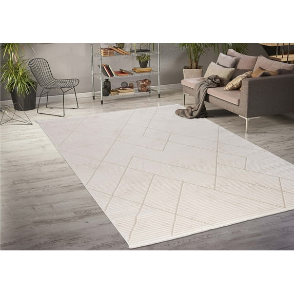 Ladole Rugs Geometric Pattern Home Decor Indoor Area Rug - Amazing Premium Carpet for Living Room, Bedroom, Dining Room, Kitchen, and Office - Cream, 5x8 (5'3" x 7'6", 160cm x 230cm)