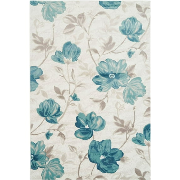 Ladole Rugs Inspiration Collection Begonia Machine Made Floral Pattern Area Rug Carpet in Blue Cream, 5x8 (5'3" x 7'6", 160cm x 230cm)