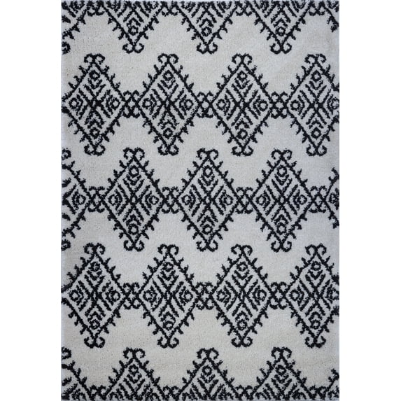 Ladole Rugs Modern Soft Trellis Geometric Bedroom Dining room Living Room Carpet Area Rug in Ivory-Dark Grey 5x8 (5'3" x 7'6", 160cm x 230cm)