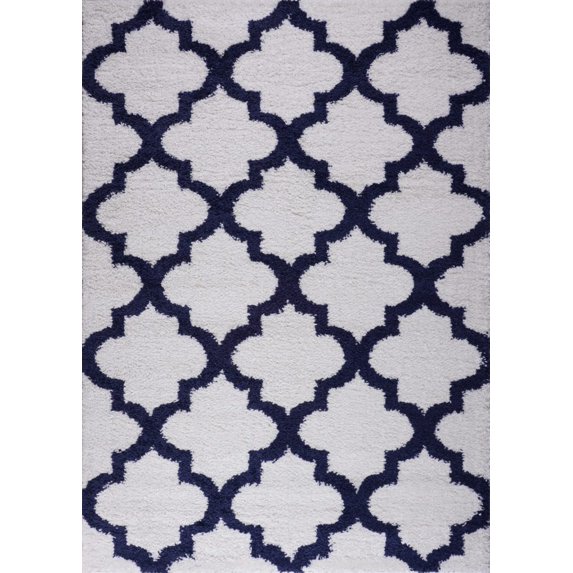 Ladole Rugs Shaggy Fes Made in Europe Beautiful Abstract Polypropylene Area Rug Carpet in Dark Blue White, 8x11 (7'10" x 10'5" , 240cm x 320cm)