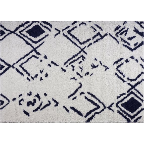 Ladole Rugs Shaggy Kenitra European Abstract Soft Polypropylene Modern Big Runner Rug in White Dark Blue, 3x10 (2'7" x 9'10", 80cm x 300cm)