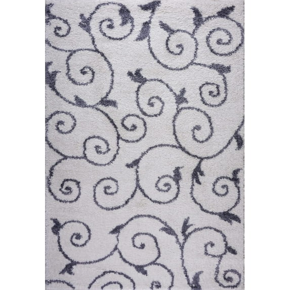 Ladole Rugs Shaggy Rabat Abstract Pattern Sustainable Spirals Style Indoor Area Rug Carpet in White Dark Gray, 5x8 (5'3" x 7'6", 160cm x 230cm)