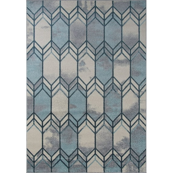 Ladole Rugs Stella Geometric Design Contemporary Indoor Ivory Blue Grey Honeycomb Pattern Runner Rug Carpet, 3x5 (2'7" x 4'11", 80cm x 150cm)