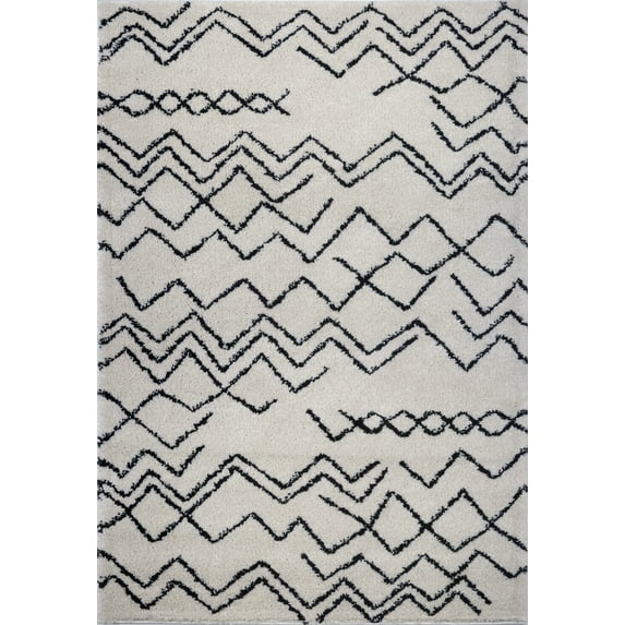 Ladole Rugs Sustainable Contemporary Trellis Machine Made Area Rugs Carpets in Ivory-Dark Grey, 7x10 (6'5" x 9'5", 200cm x 290cm)