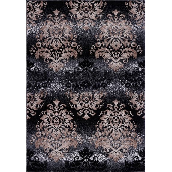 Ladole Rugs Traditional Milan Classic Damask Style Area Rug - Premium Room Decor Carpet for Living Room, Bedroom, Kitchen, Dining, and Office - Black and Gold, 8x10(7'10" x 10'5", 240cm x 320cm)