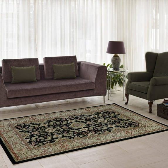 Ladole Rugs Traditional Vintage Beautiful Soft Indoor Runner Area Rug Carpet for Bedroom, Living Room, Dining Room in Black-Cream, 7x10(6'5" x 9'5", 200cm x 290cm)