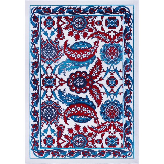Ladole Rugs Turkish Vincenza Series Ornamental Design Abstract Runner Rug Carpet in Blue Red, 3x5 (2'7" x 4'11", 80cm x 150cm)