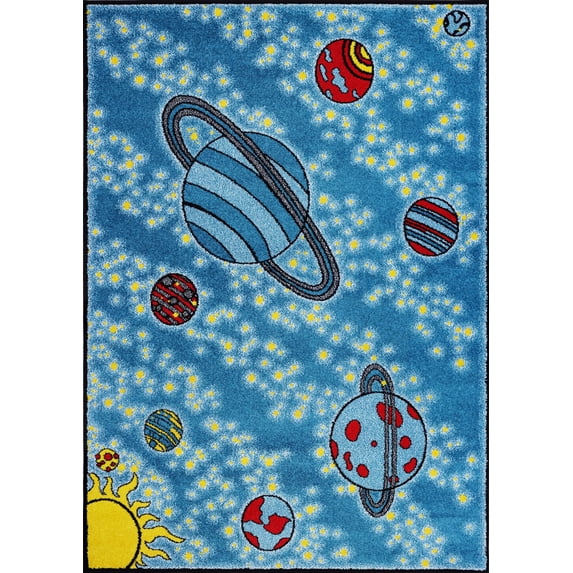 Ladole Rugs Universe Theme Innovative Indoor Kids Area Rug Carpet in Blue and Yellow, 5x7 (5'3" x 7'4", 160cm x 225cm)