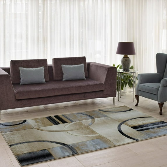 Ladole Rugs Vincenza Collection Adonis Geometric Elegant European Soft Area Rug Carpet in Beige Grey Black, 7x10 (6'5" x 9'5" , 200cm x 290cm)