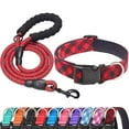 thumbnail image 1 of Ladoogo Reflective Dog Collar Padded with Soft Neoprene Breathable Adjustable Nylon Dog Collars for Small Medium Large Dogs (Small (Pack of 1), Red Plaid Collar+Leash), 1 of 6