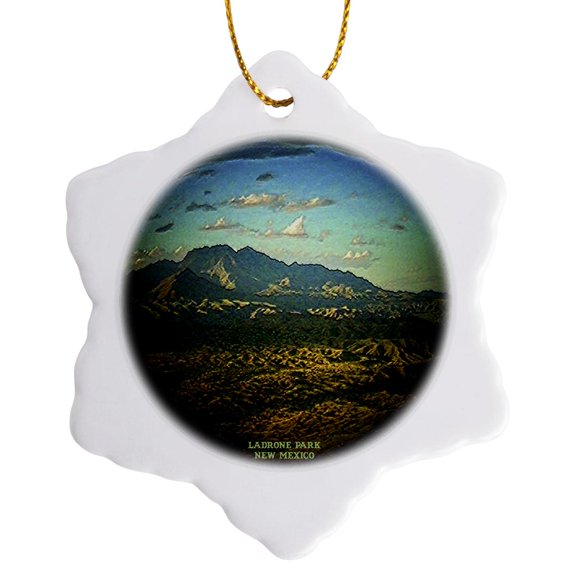 3drose, Ladrone Peak (fisheye, Texture View), 3 inch Snowflake Porcelain Ornament