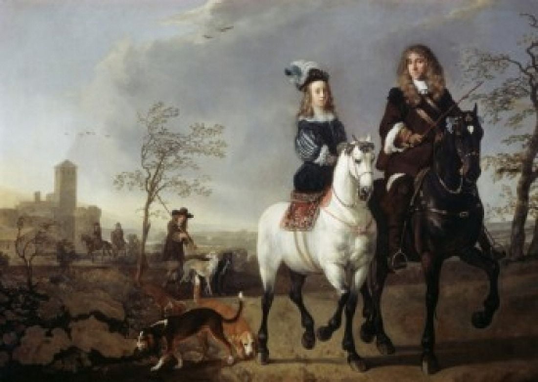 Lady And Gentleman On Horseback Aelbert Cuyp 1620-1691 Dutch) Canvas Art - Aelbert Cuyp (24 x 36)