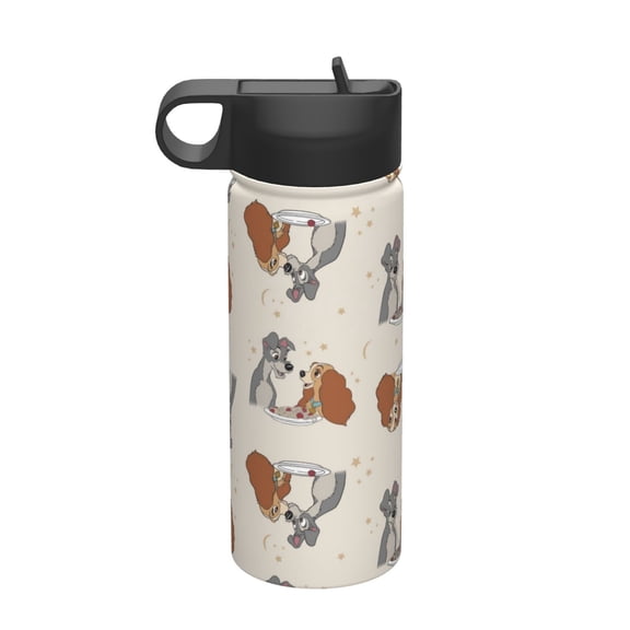 Lady And The Tramp Kids Water Bottle with Flip Straw Lid 18OZ Vacuum Insulated Stainless Steel Thermos Leakproof School Travel Sports Cup for Boys Girls Gift
