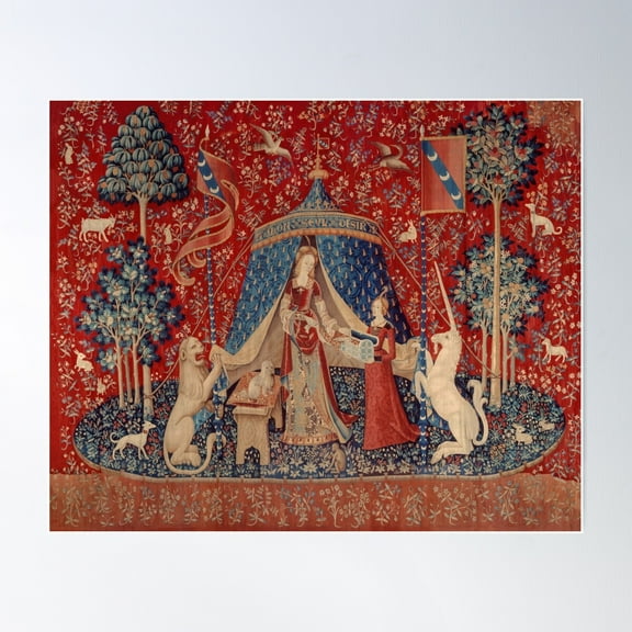Lady And Unicorn Medieval Tapestry - Desire Poster Wall Art, Modern Wall Decor For Living Room Bedroom, 12x18 UNFRAMED