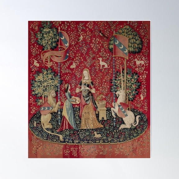 Lady And Unicorn Medieval Tapestry Five Senses - Smell Poster Wall Art, Modern Wall Decor For Living Room Bedroom, 24x36 UNFRAMED