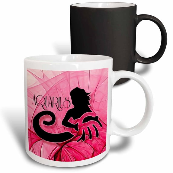 3drose, Lady Aquarius in Pink and Black Swirls Zodiac Collection, 11oz Magic Transforming Mug