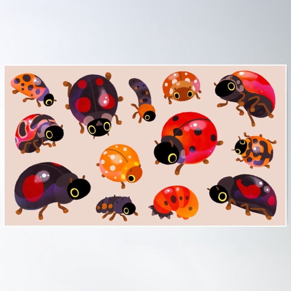 Lady Beetles Poster Wall Art, Modern Wall Decor For Living Room Bedroom, 12x18 UNFRAMED