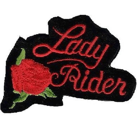 Lady Biker iron-on embroidered patch