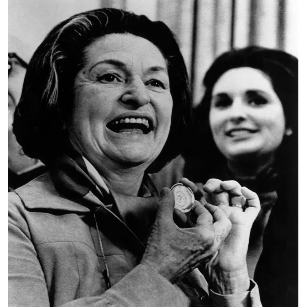 Lady Bird Johnson Displaying An 18 Karat Gold Medal Honoring Her Husband History (18 x 24)