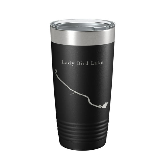 Lady Bird Lake Map Tumbler Travel Mug Insulated Laser Engraved Coffee Cup Austin Texas 20 oz Black