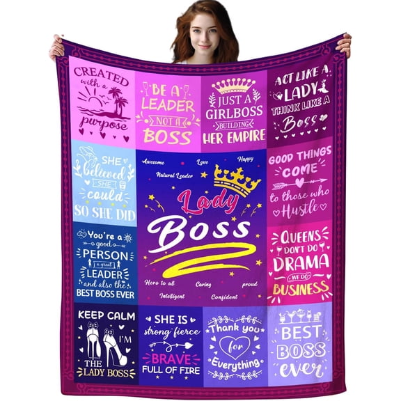 Lady Boss Motivational Patchwork Throw Blanket Soft Plush Fleece for Home Decor