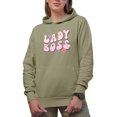thumbnail image 1 of Lady Boss, Retro Groovy Wavy Text Art Merch Gift, Sand Hooded Sweatshirt or Hoodie, 2XL, 1 of 5