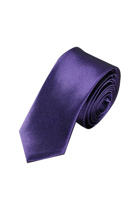 Lady Bow Tie, Tie, FNGZ Slim Skinny Solid Tie Dark Purple Necktie Men's Plain Tie for Party Wedding