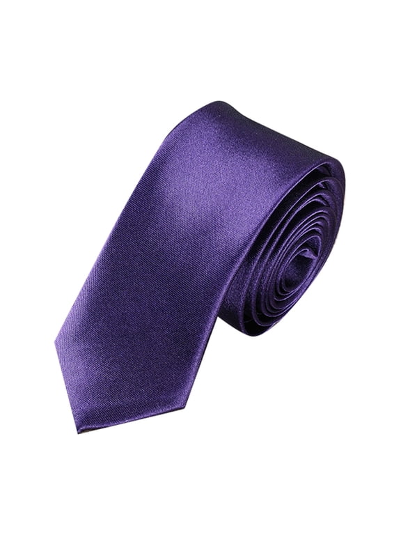Lady Bow Tie, Tie, FNGZ Slim Skinny Solid Tie Dark Purple Necktie Men's Plain Tie for Party Wedding