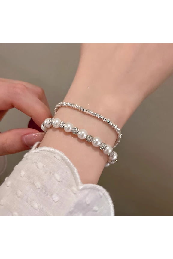 Lady Bracelet Faux Pearl Glittering Rhinestone Decor Adjustable Wrist Chain with Extended Chain Party Prom Jewelry Holiday Anniversary Gift