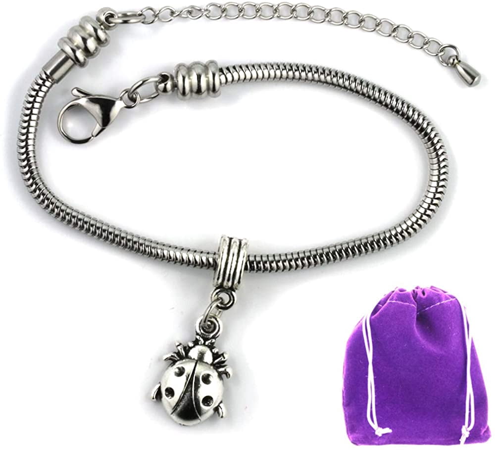 Lady Bug Bracelet for Women | Hypoallergenic Stainless Steel Snake Chain Charm Bracelet