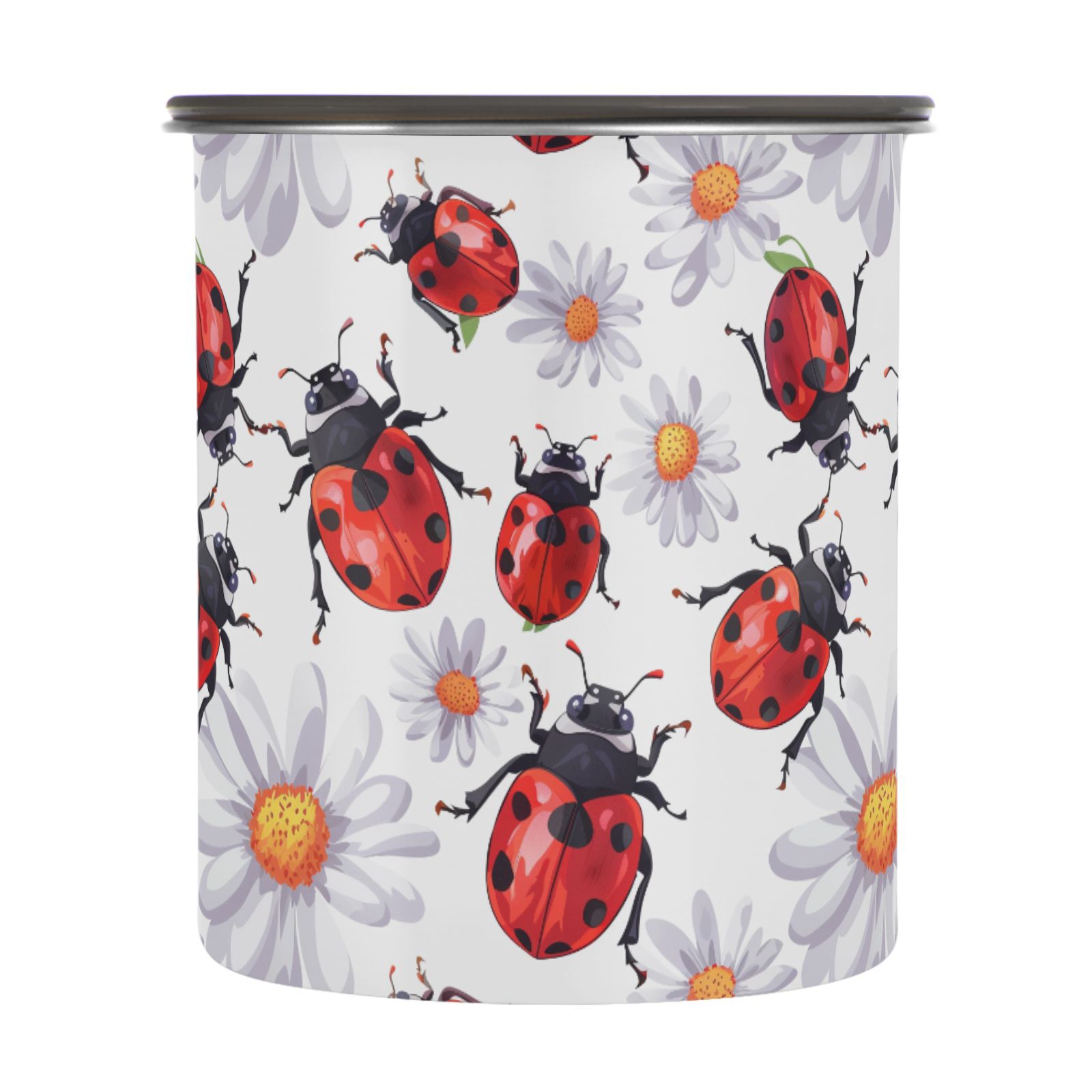 Lady Bug Daisy Flower Airtight Coffee Bean Canister 30oz Food Storage Containers with Lids For Gournd, Tea, Sugar, Flour, Rice, Cereal, Candy Cookie Jar
