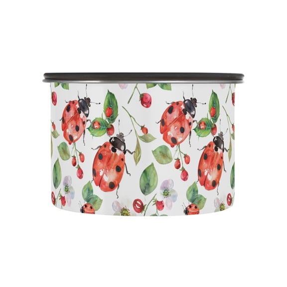 Lady Bug Flower Leaf Airtight Coffee Bean Canister 17oz Food Storage Containers with Lids For Gournd, Tea, Sugar, Flour, Rice, Cereal, Candy Cookie Jar