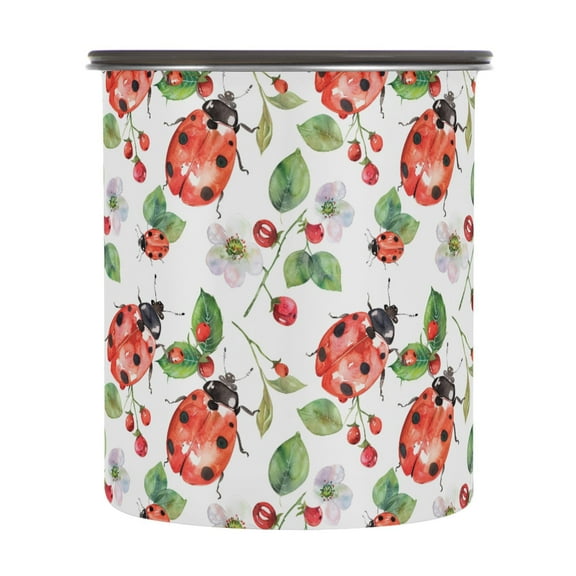 Lady Bug Flower Leaf Airtight Coffee Bean Canister 30oz Food Storage Containers with Lids For Gournd, Tea, Sugar, Flour, Rice, Cereal, Candy Cookie Jar